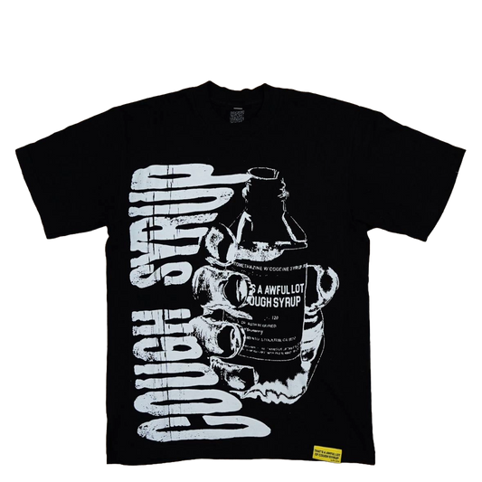 Awful Lot Of Cough Syrup Bottle Warning Black T