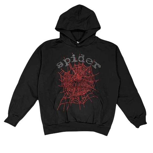Sp5der OG Red Rhinestone Hoodie